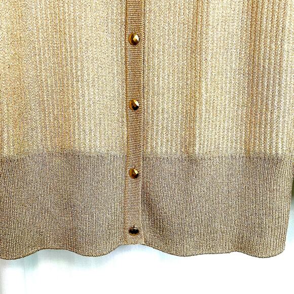 St. John SoCa Rib Knit Rayon Wool Metalized Gold Cardigan Tank Sweater Set Sz M - Picture 8 of 13